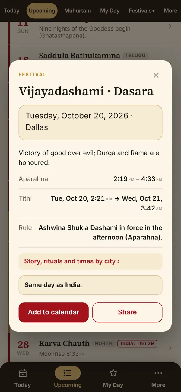Festival details, calendar and sharing