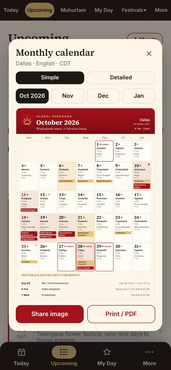 Monthly calendar