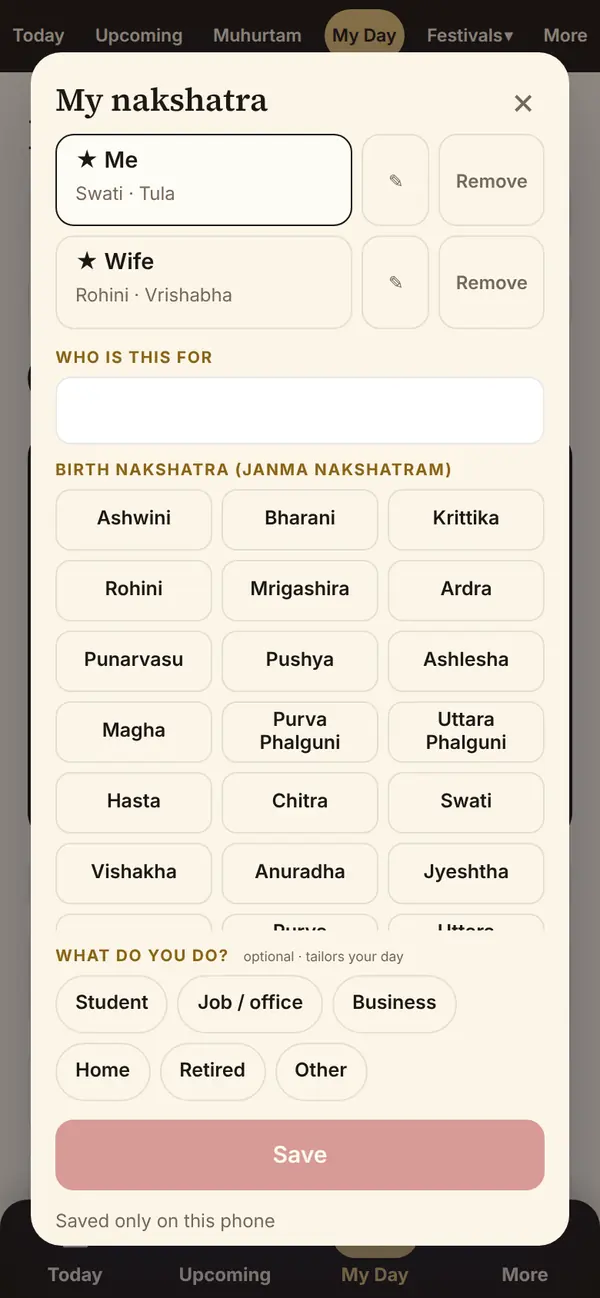 My Day: add your nakshatra