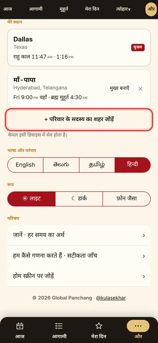 परिवार के शहर