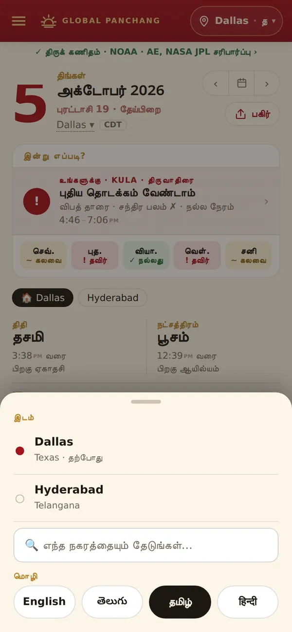 நகரம், மொழி தேர்வு