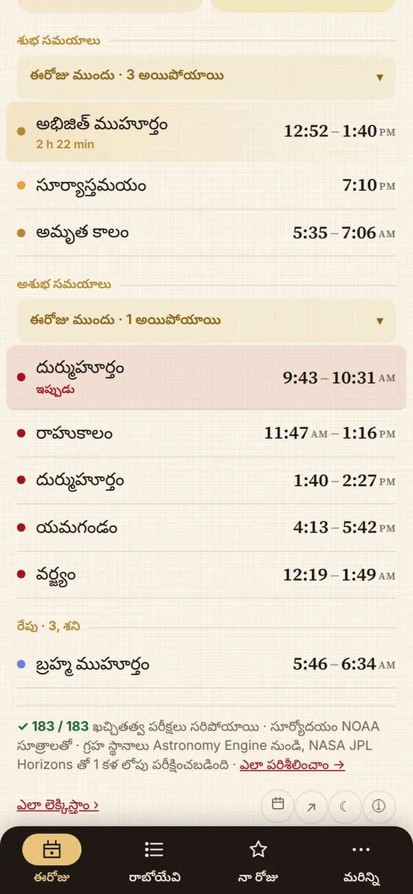 మంచి సమయాలు, వర్జించాల్సిన సమయాలు
